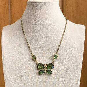 NWT 1928 gold tone green stone butterfly necklace